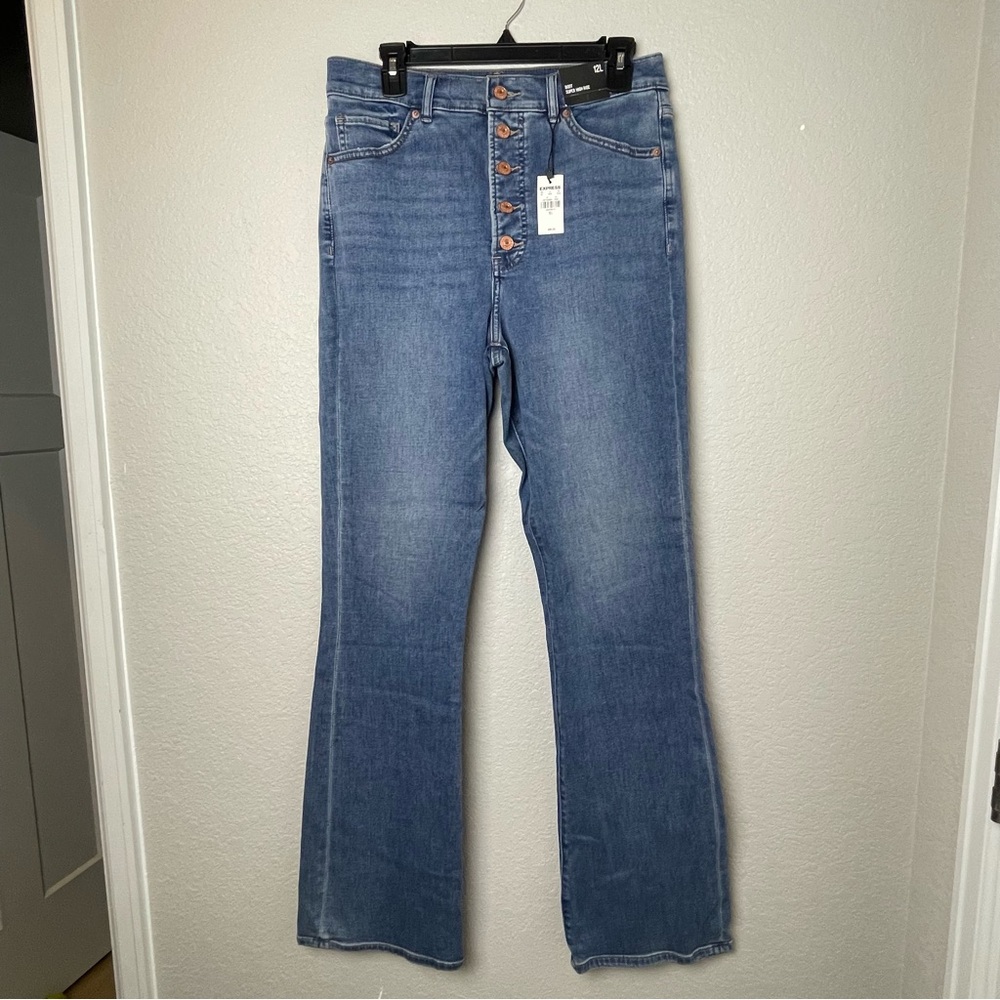 BNWT! Express Light Blue Bootcut Super High Rise Jeans Size 12L - Picture 1 of 10